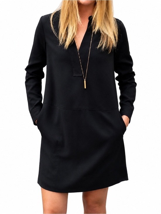 Madewell Dresses & Skirts - Madewell 1937 Little Black Dress Long Sleeve Relaxed Fit V Neck Shift Medium